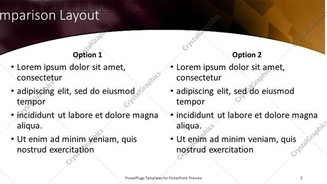 Comparison presentation slide layout