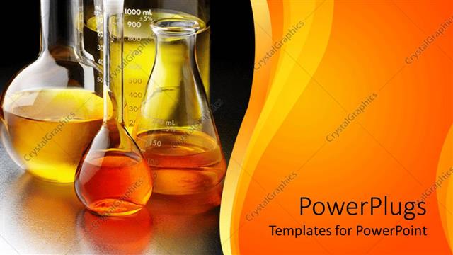  Presentation with flasks - Chemical in flasks and beakers place on table in laboratory with yellow background
