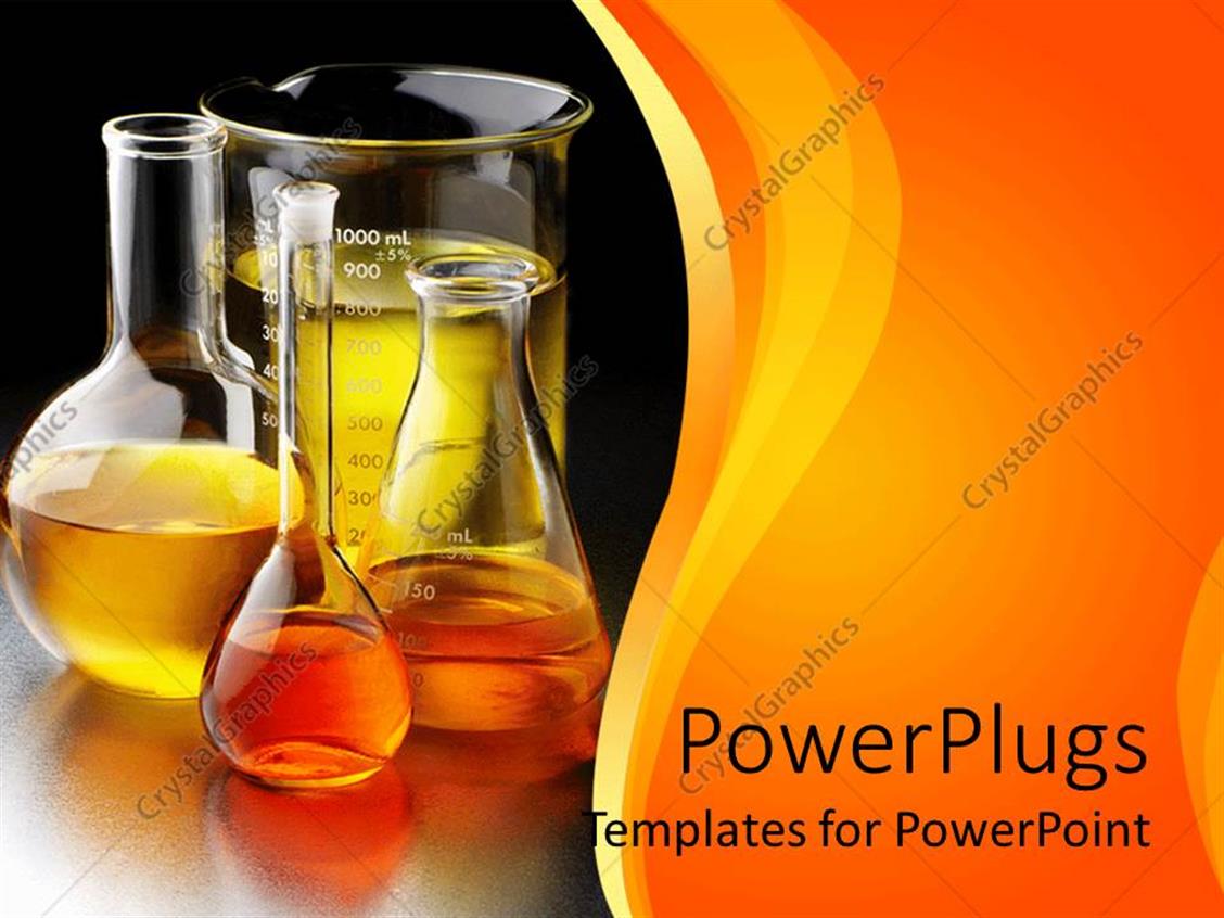 PowerPoint Template Chemical in flasks and beakers place on table in