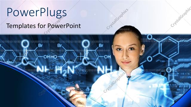  Presentation with chemist - Chemical formulas of hydrocarbons with smiling chemist learning