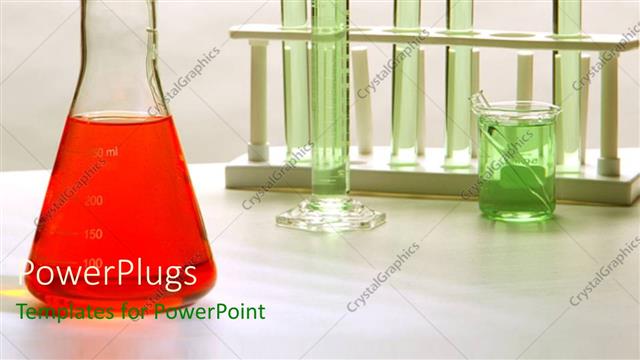  Presentation with chemistry - Chemistry flask  green fluid on test tubes chemistry equipment   experimental procedures
