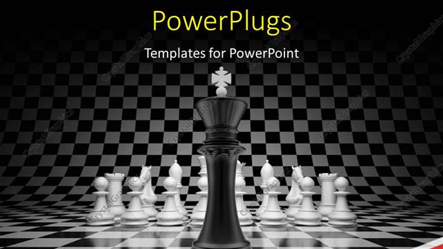  Presentation with chess board - Chess king in front of other pieces on board