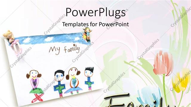  Presentation with roses - Child drawing of loving family and roses on a white background