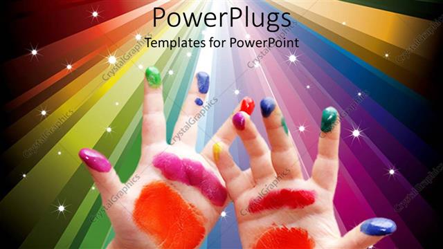  Presentation with colorful hands - Child hands with colorful painting on fingers and palms