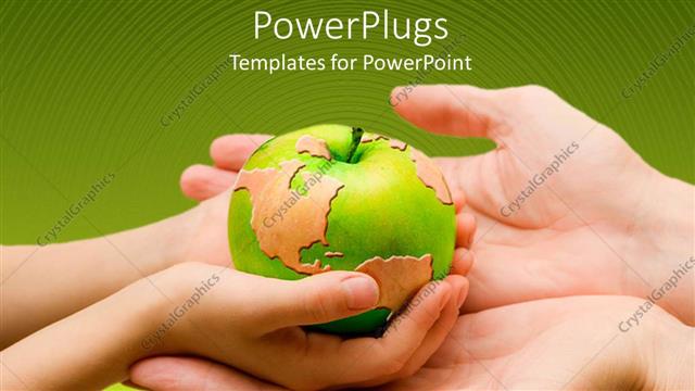  Presentation with mother child - A child holding the globe in form of an apple with the mother's hands beneath his