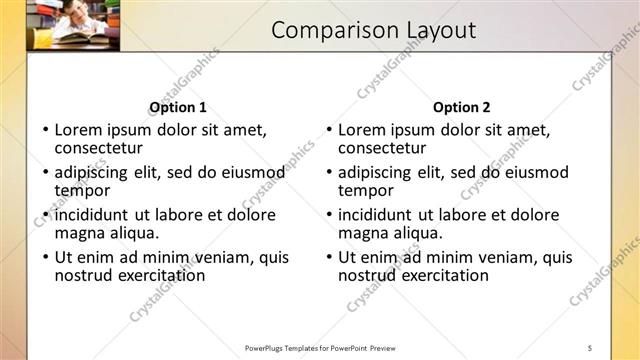 Comparison presentation slide layout