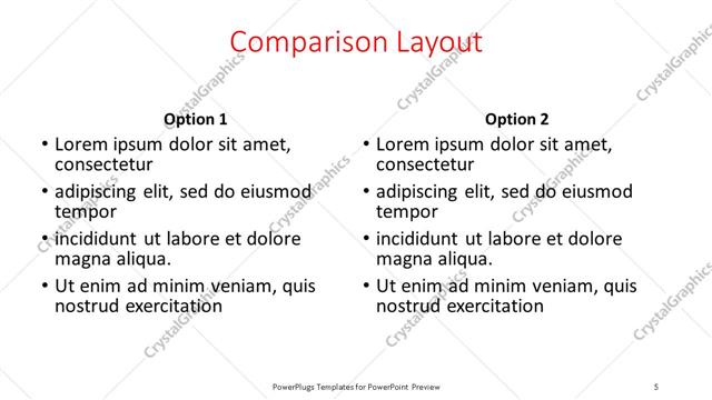 Comparison presentation slide layout