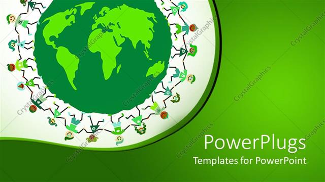  Presentation with earth kids - Children holding hands around green globe in green background