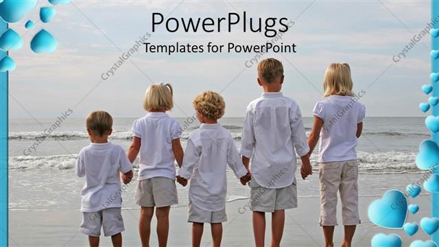  Presentation with friendship - Children in white holding hands on beach