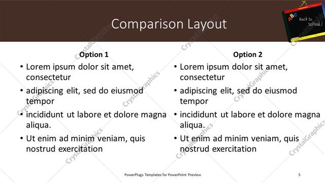 Comparison presentation slide layout