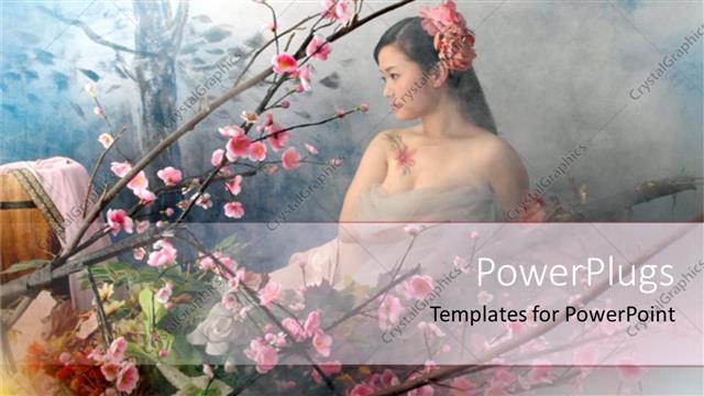 Presentation with beauty - A chinese girl with flowers and smoke in the background