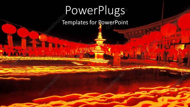  Presentation with lamps - Chinese oriental theme with oriental buildings and Chinese lamps on yellow, orange and red with black background
