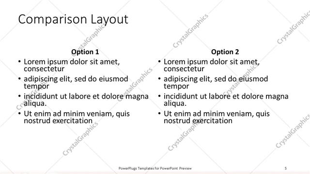 Comparison presentation slide layout