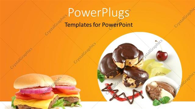  Presentation with kiwi fruit - Chocolate profiteroles with kiwi fruit, ice cream and burger, ornage color