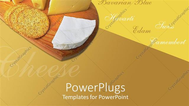  Presentation with cheese - A chopping board with cheese and bread and some texts