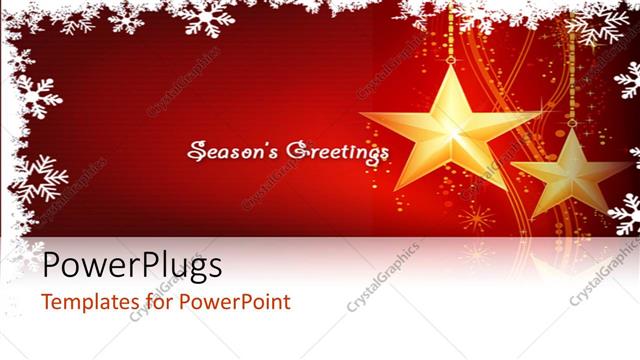  Presentation with seasons greetings - Two shining ywllow starts with a text that spells out the words 