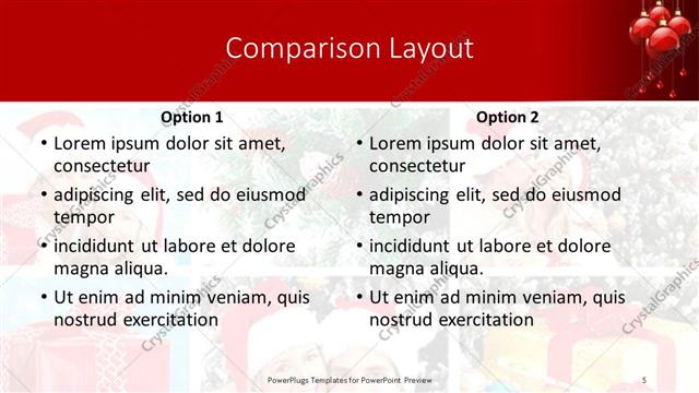 Comparison presentation slide layout