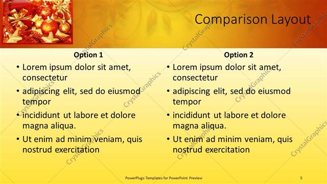 Comparison presentation slide layout