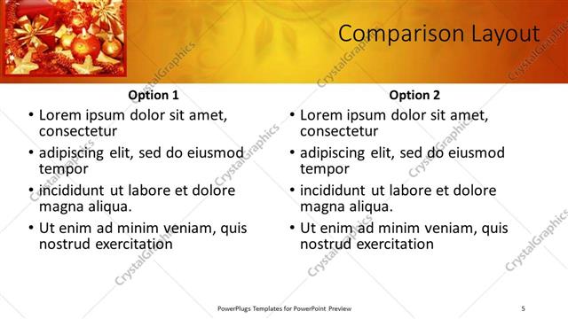 Comparison presentation slide layout