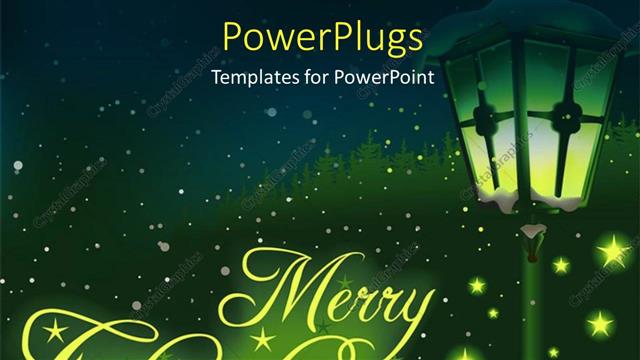  Presentation with merry christmas - Christmas depiction with glowing stars and lamp on green themed background