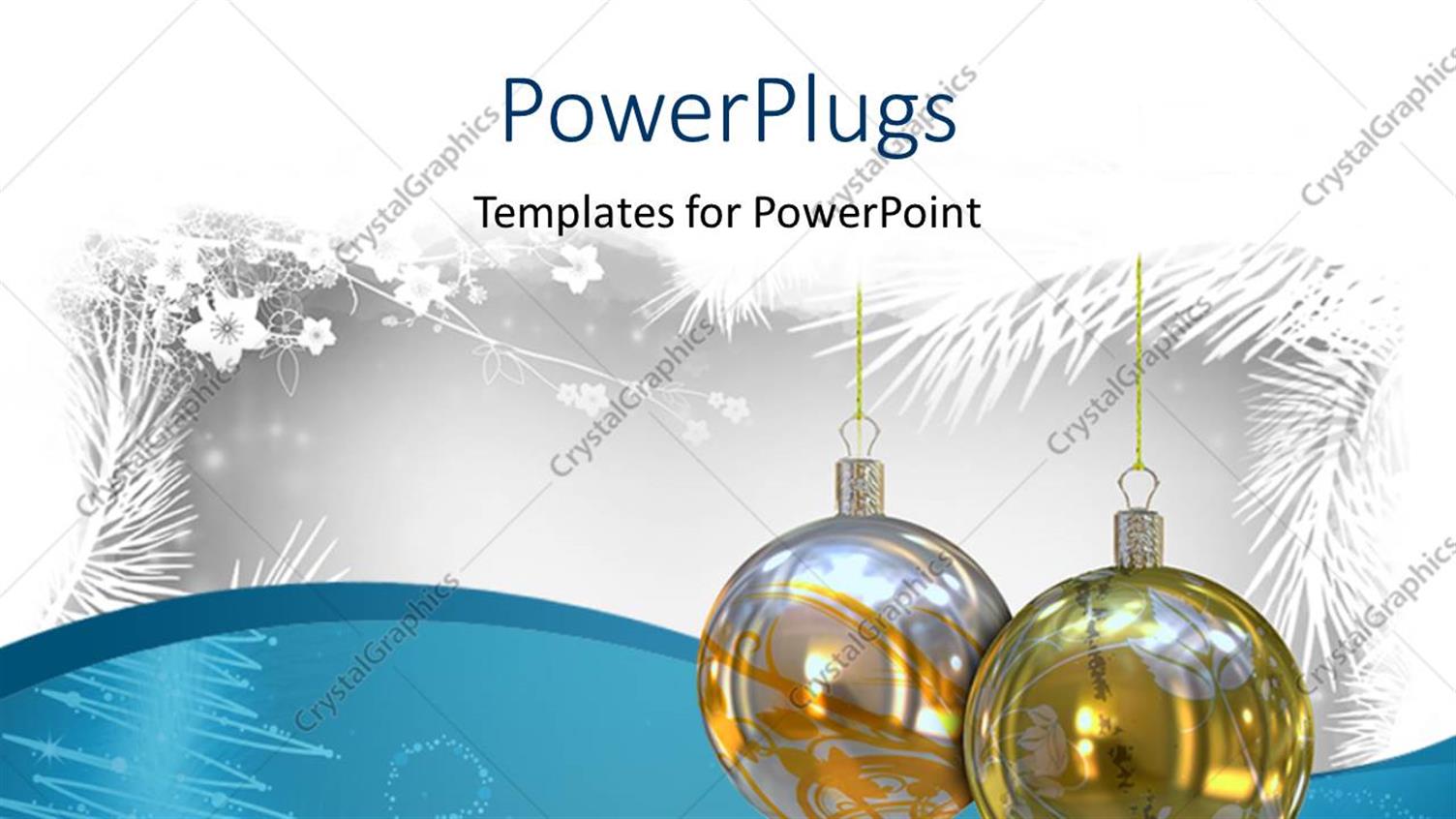 Featuring Christmas Depiction with Snow on Palms and Two Sparkling Ornaments