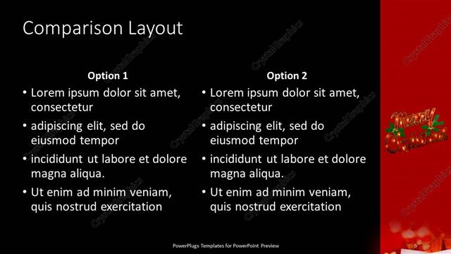 Comparison presentation slide layout