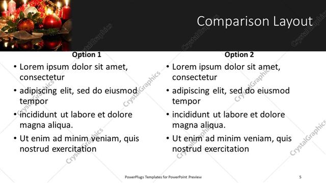 Comparison presentation slide layout