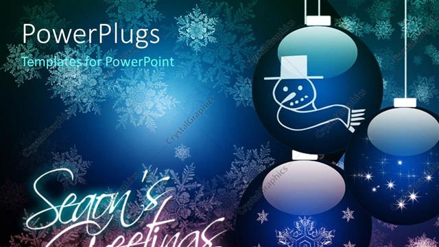  Presentation with three - Christmas season with three sparkling ornaments and snowflakes in blue background