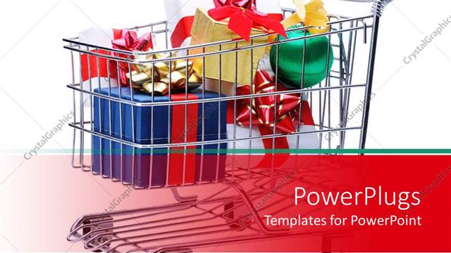  Presentation with christmas card - Christmas shopping theme with presents in shopping card, Christmas ball ornament bauble border