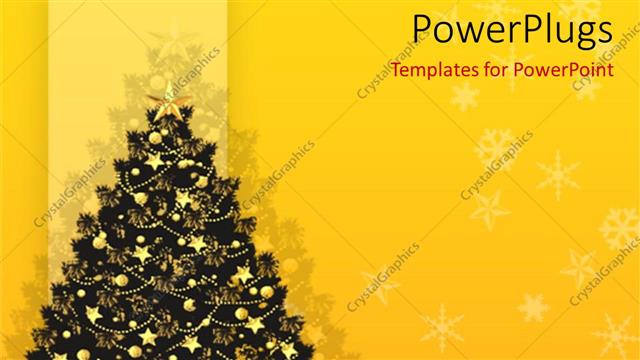 Presentation with snowflakes - Christmas theme with decorated Christmas tree with golden star and golden decorations, snowflakes on yellow background