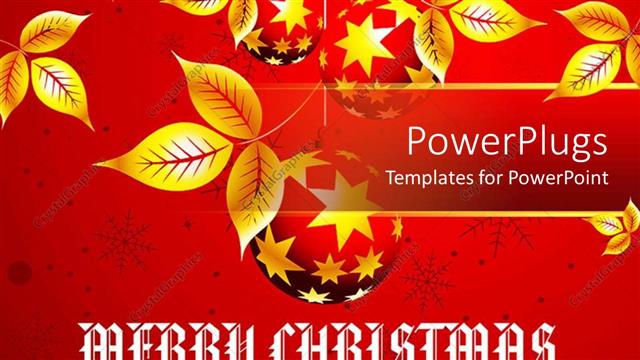 Presentation with golden christmas - Christmas theme with golden leaves on red background