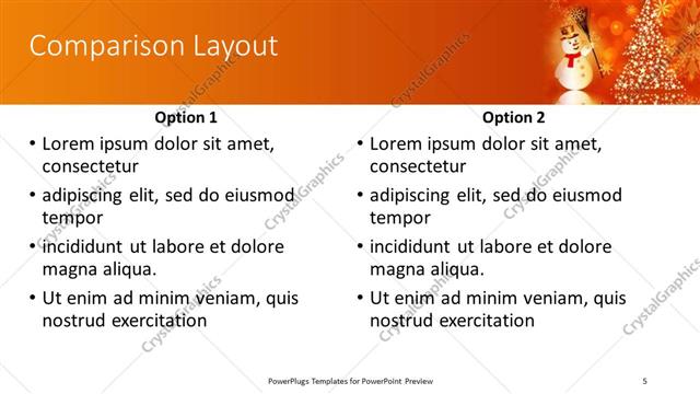 Comparison presentation slide layout