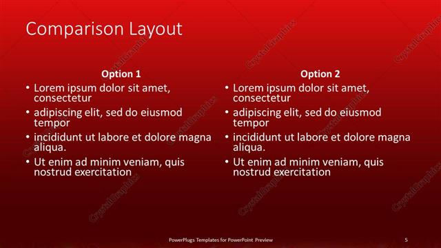 Comparison presentation slide layout