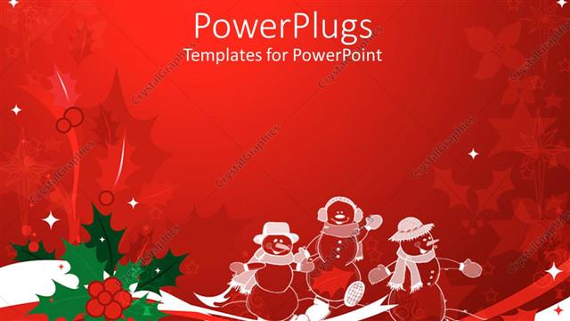  Presentation with red floral - Christmas theme with white transparent snowmen and mistletoe on white and red waves on red floral background