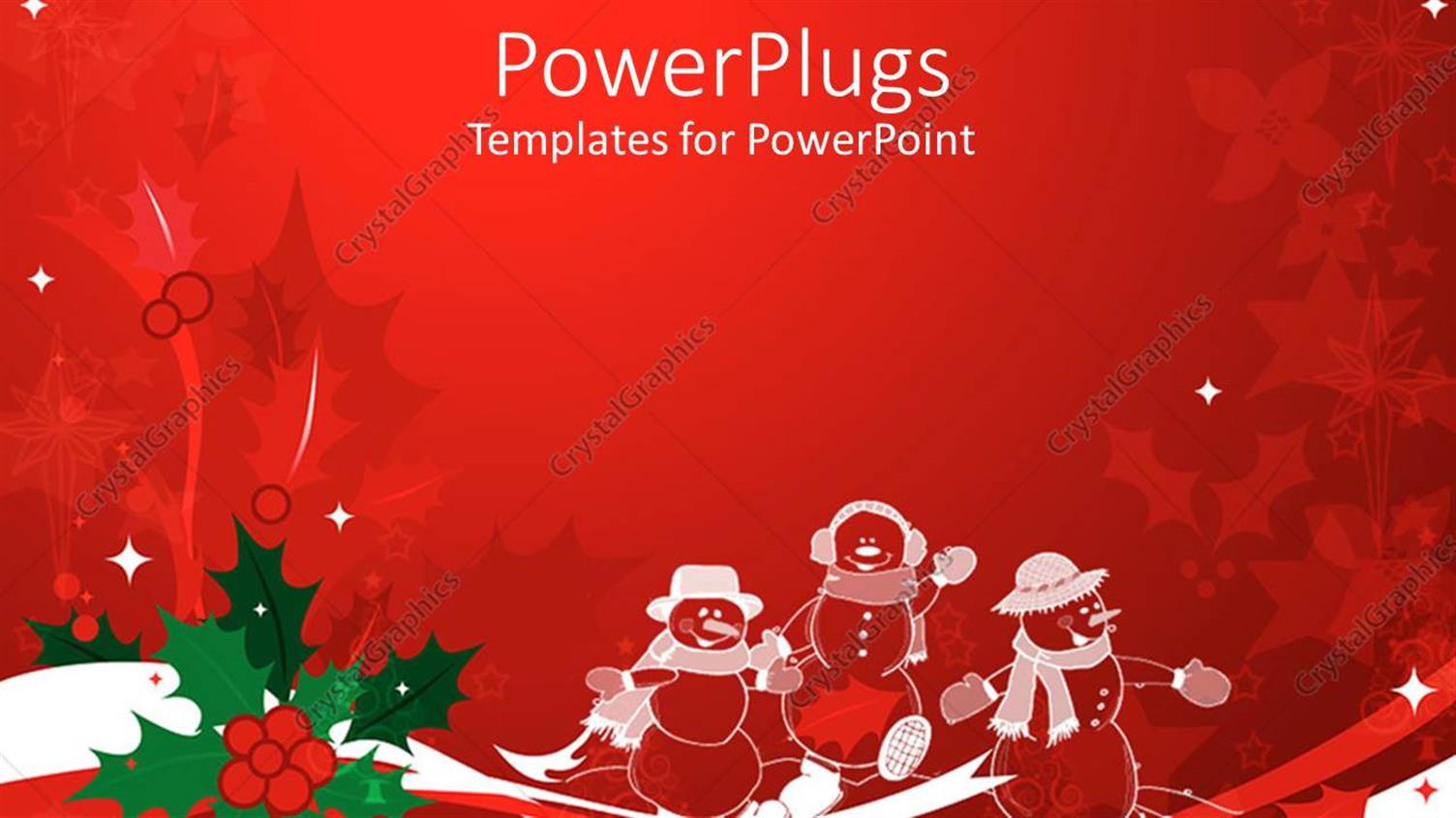 Featuring Christmas Theme with White Transparent Snowmen and Mistletoe on White and Red Waves on Red Floral Background