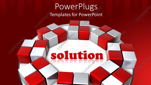  Presentation with octagon - Chrome and red cubes forming a regular octagon on white and red background