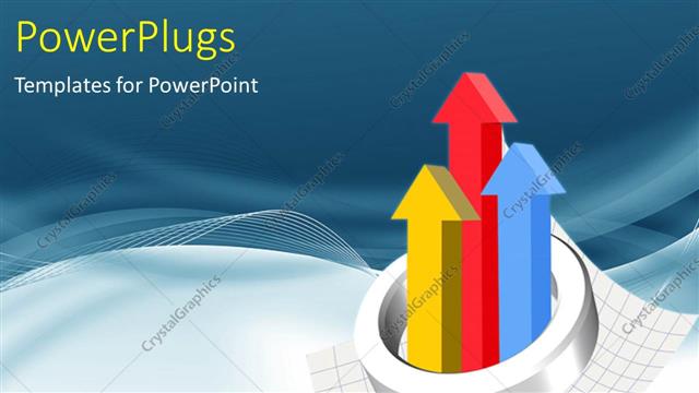  Presentation with upwards - Chrome ring around colored bar chart with arrows pointing upwards