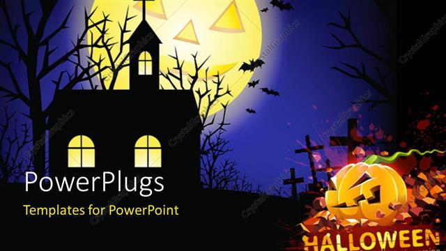  Presentation with church - A church in the background with a halloween pumpkin and graves