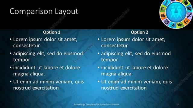 Comparison presentation slide layout