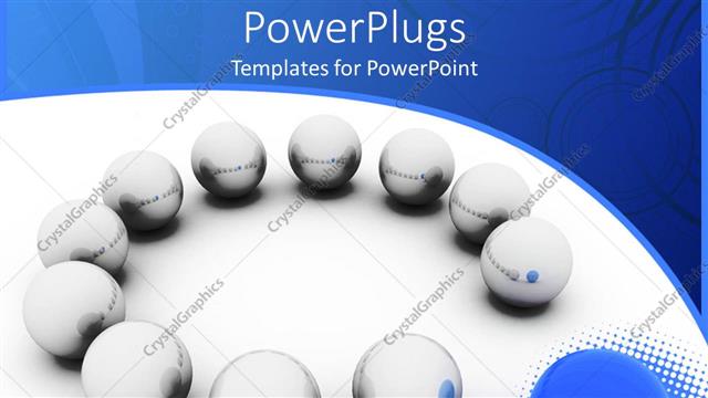  Presentation with circle - Circle of white spheres and larger blue sphere on white and blue background