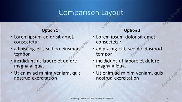 Comparison presentation slide layout