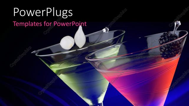  Presentation with classic - Classical martini in chilled glass over abstract blue background