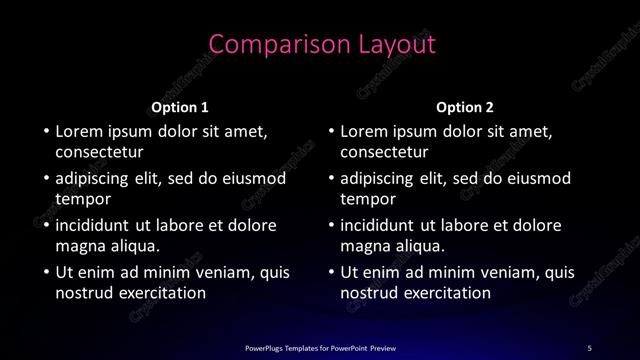 Comparison presentation slide layout