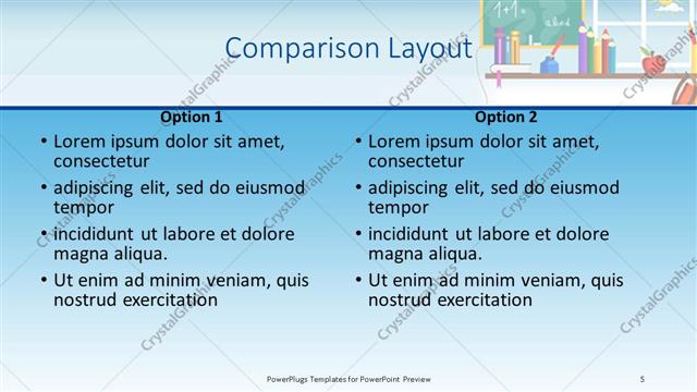 Comparison presentation slide layout