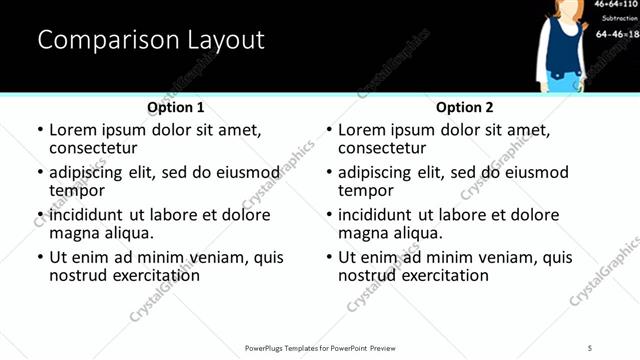 Comparison presentation slide layout