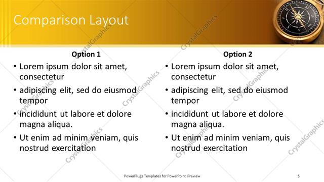 Comparison presentation slide layout
