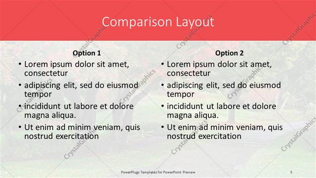 Comparison presentation slide layout