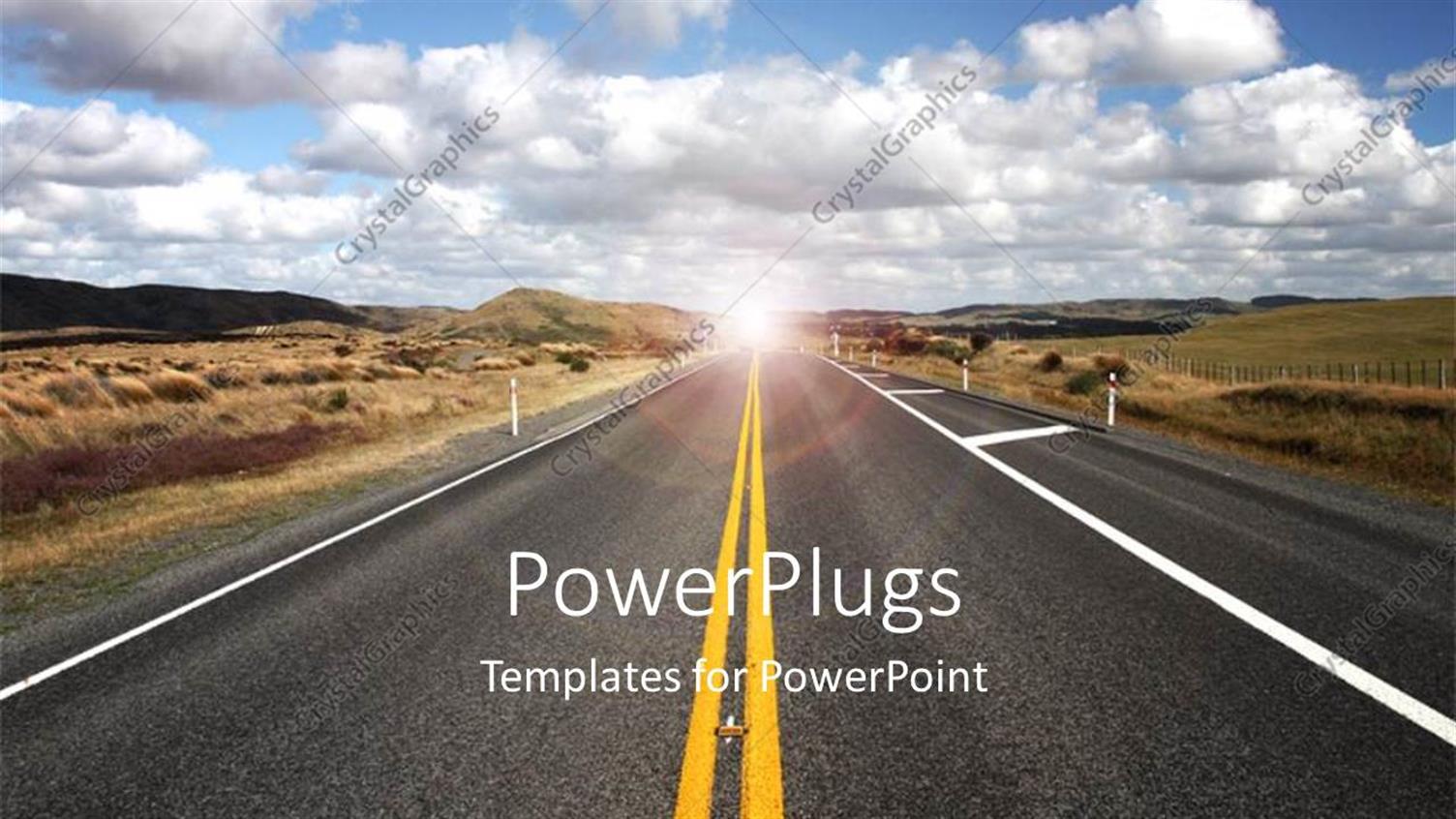 Featuring Clean Highway with glow in Distance and Blue Cloudy Sky Overhead 