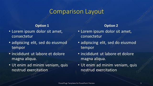 Comparison presentation slide layout