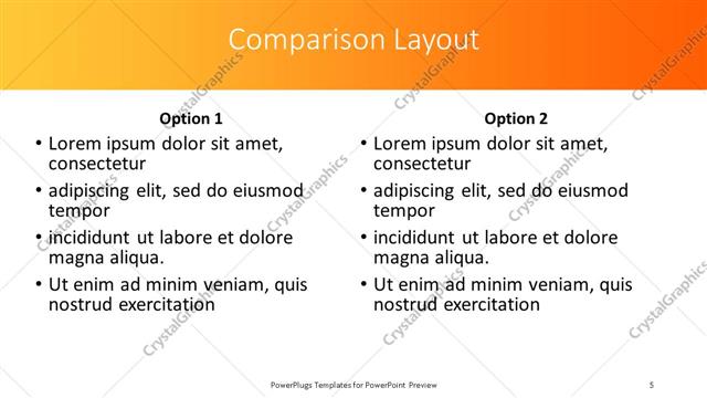 Comparison presentation slide layout